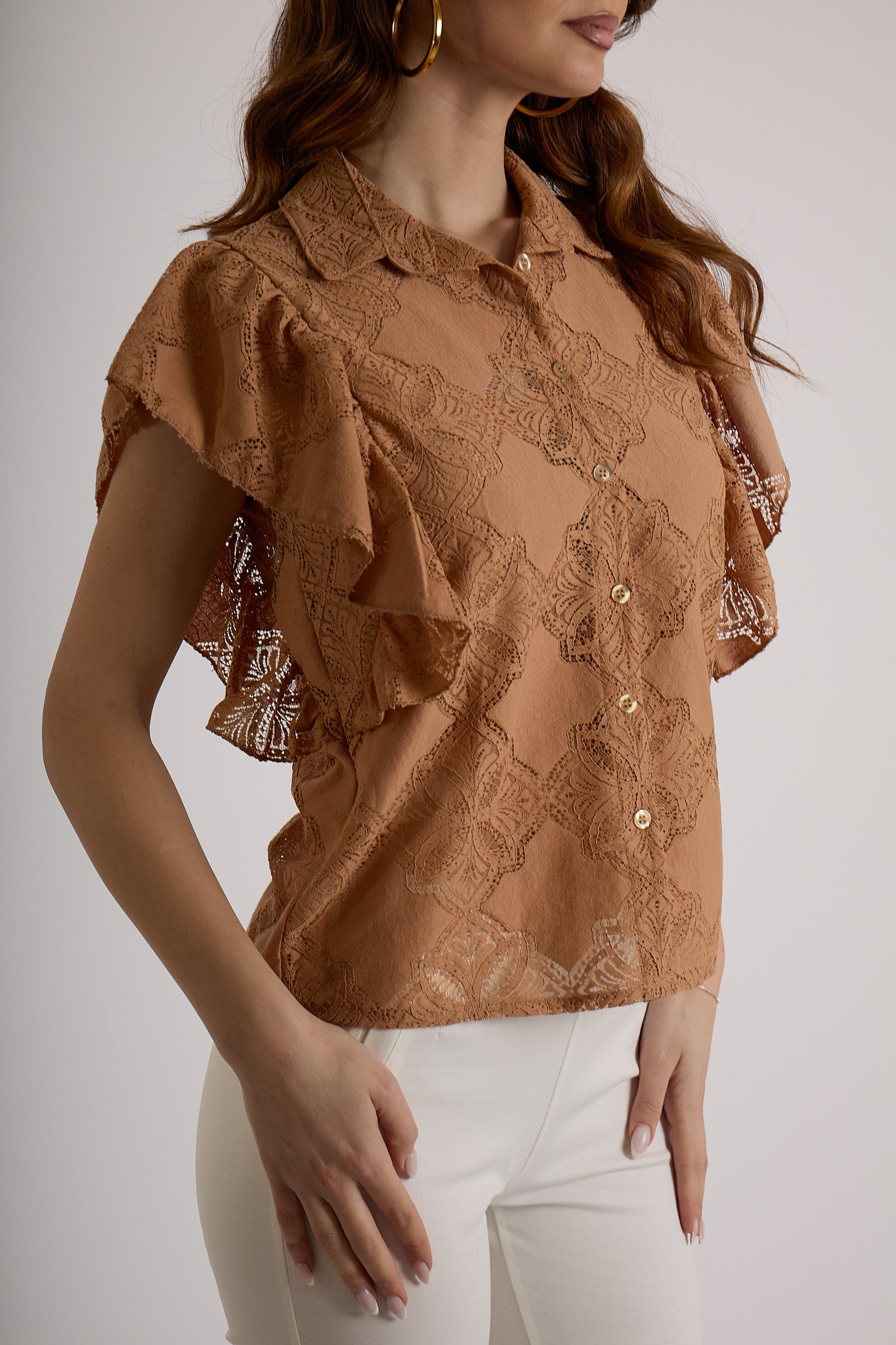 CAMICIA RICAMATA|Colore:Sabbia