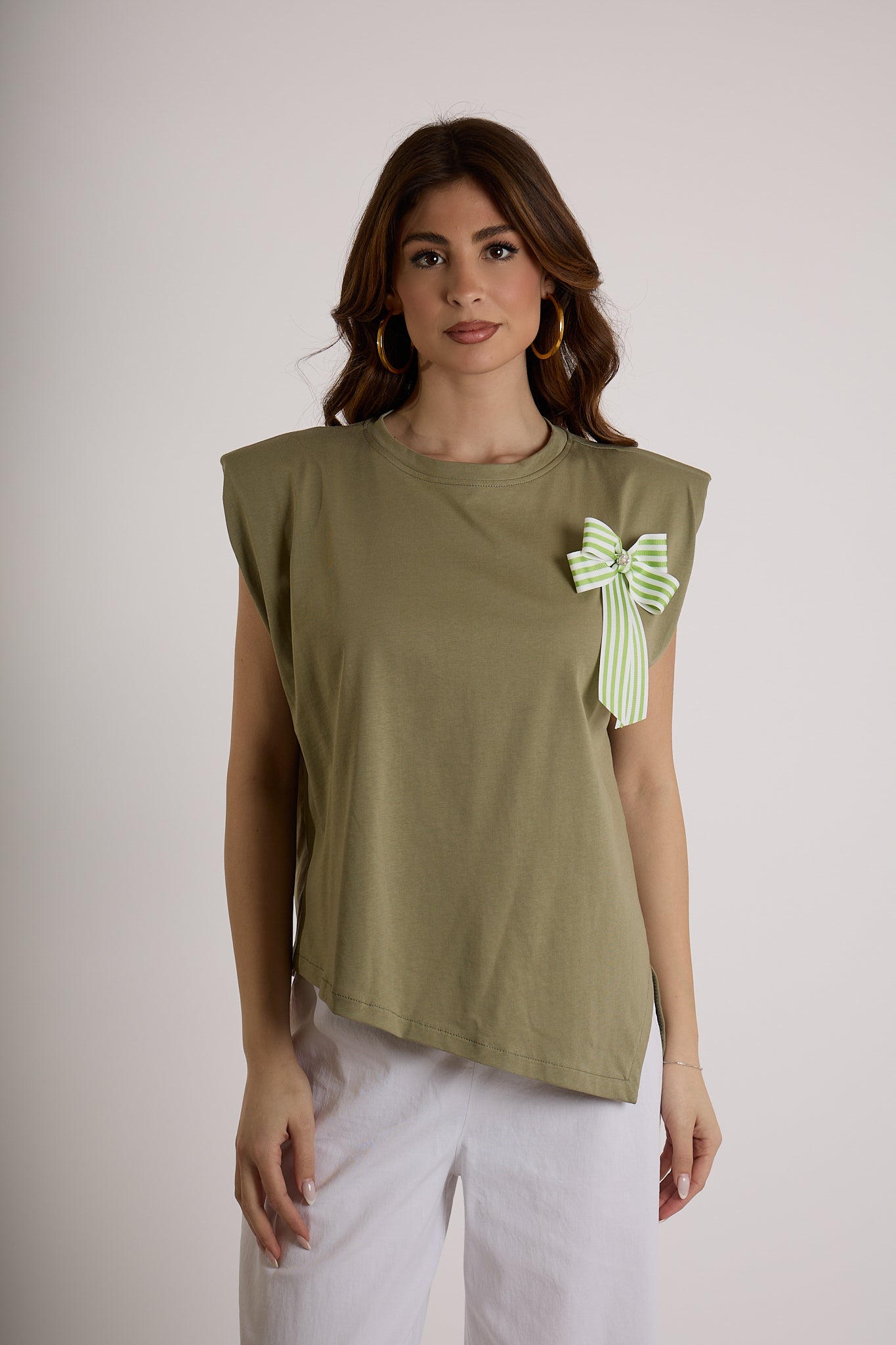 TOP SPILLA FIOCCO|Colore:Militare