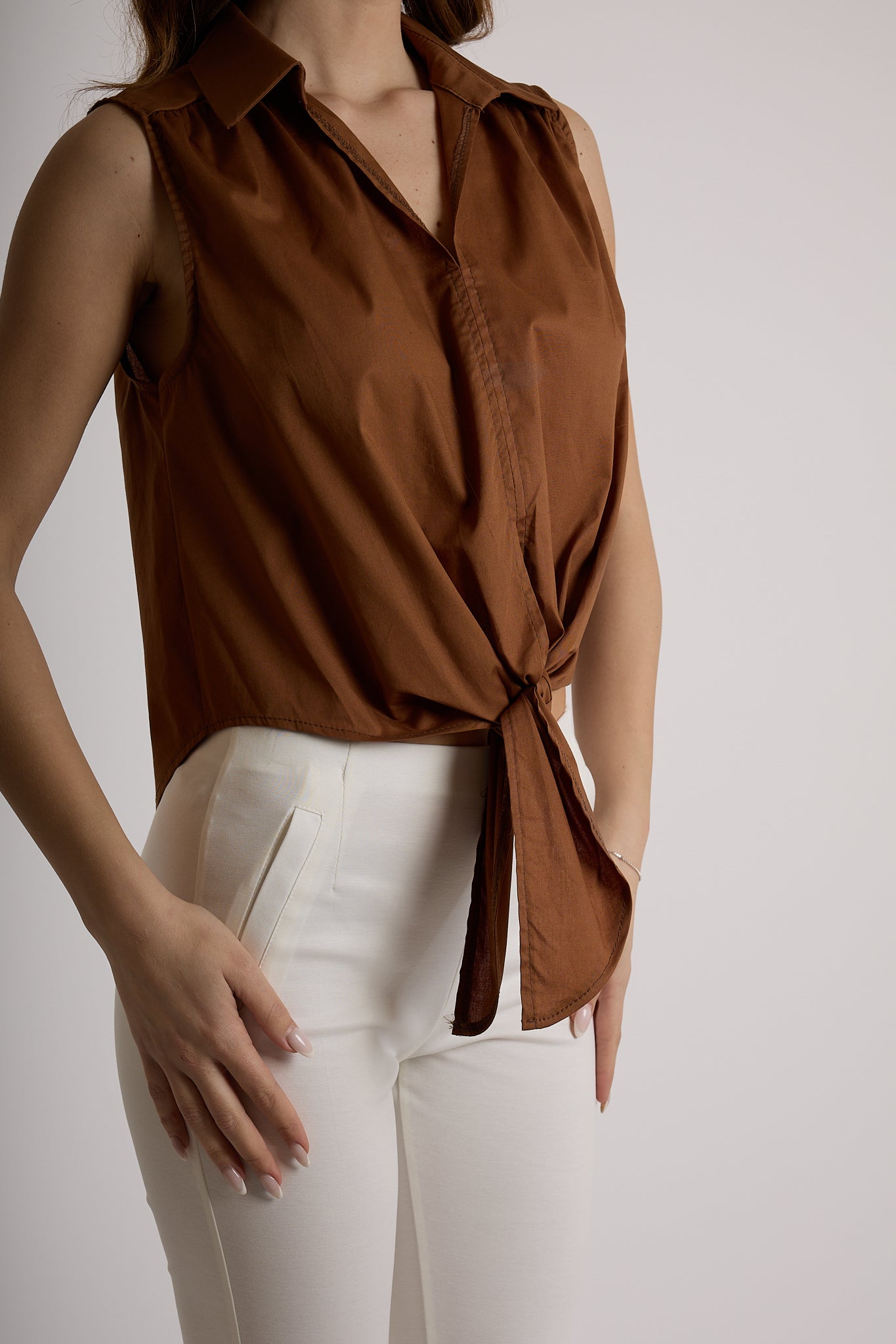 CAMICIA NODO SMANICATA|Colore:Cioccolato