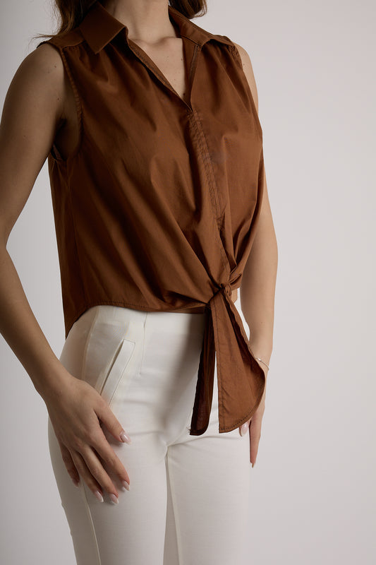 CAMICIA NODO SMANICATA|Colore:Cioccolato