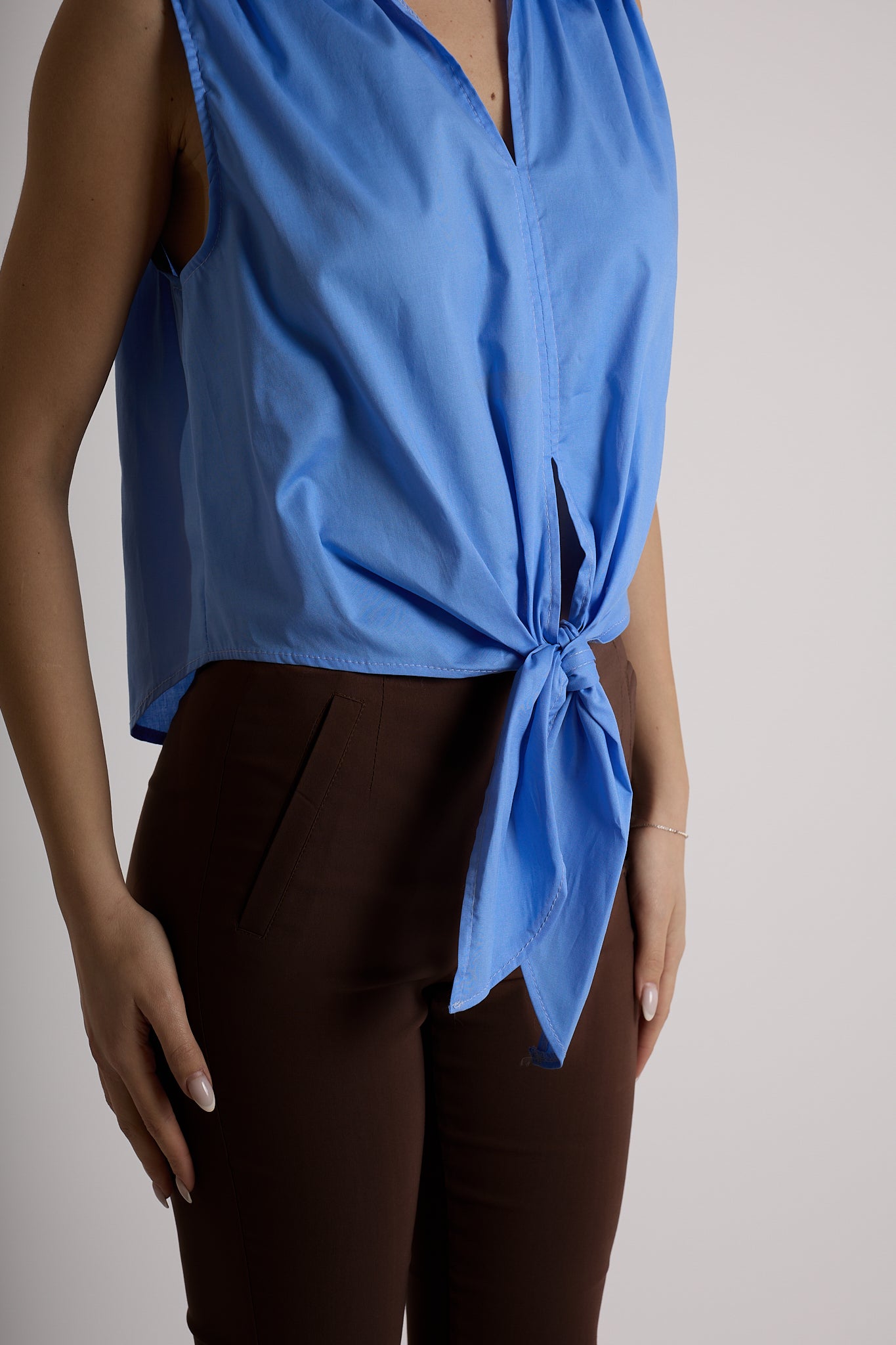 CAMICIA NODO SMANICATA|Colore:Celeste