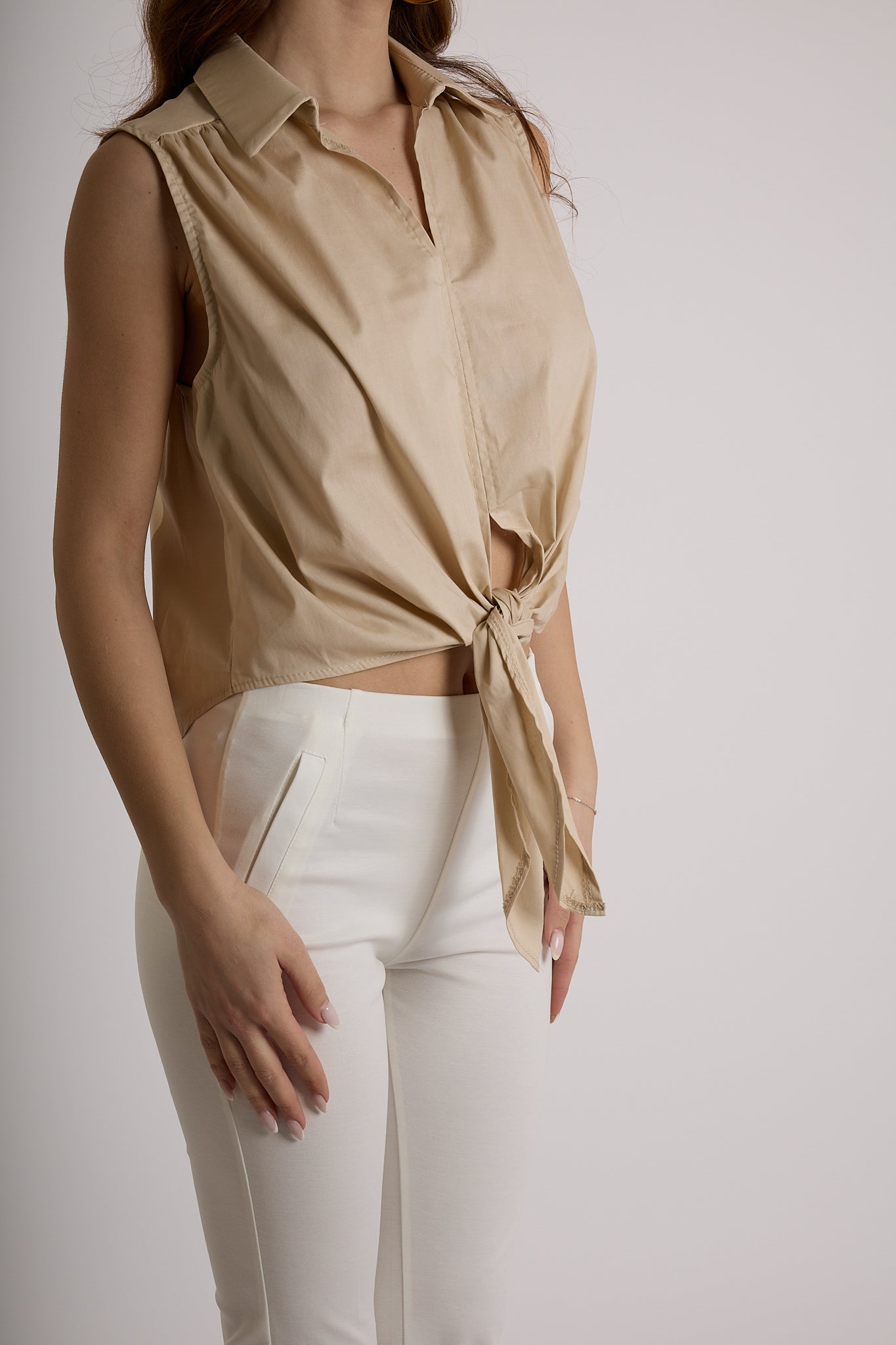 CAMICIA NODO SMANICATA|Colore:Sabbia