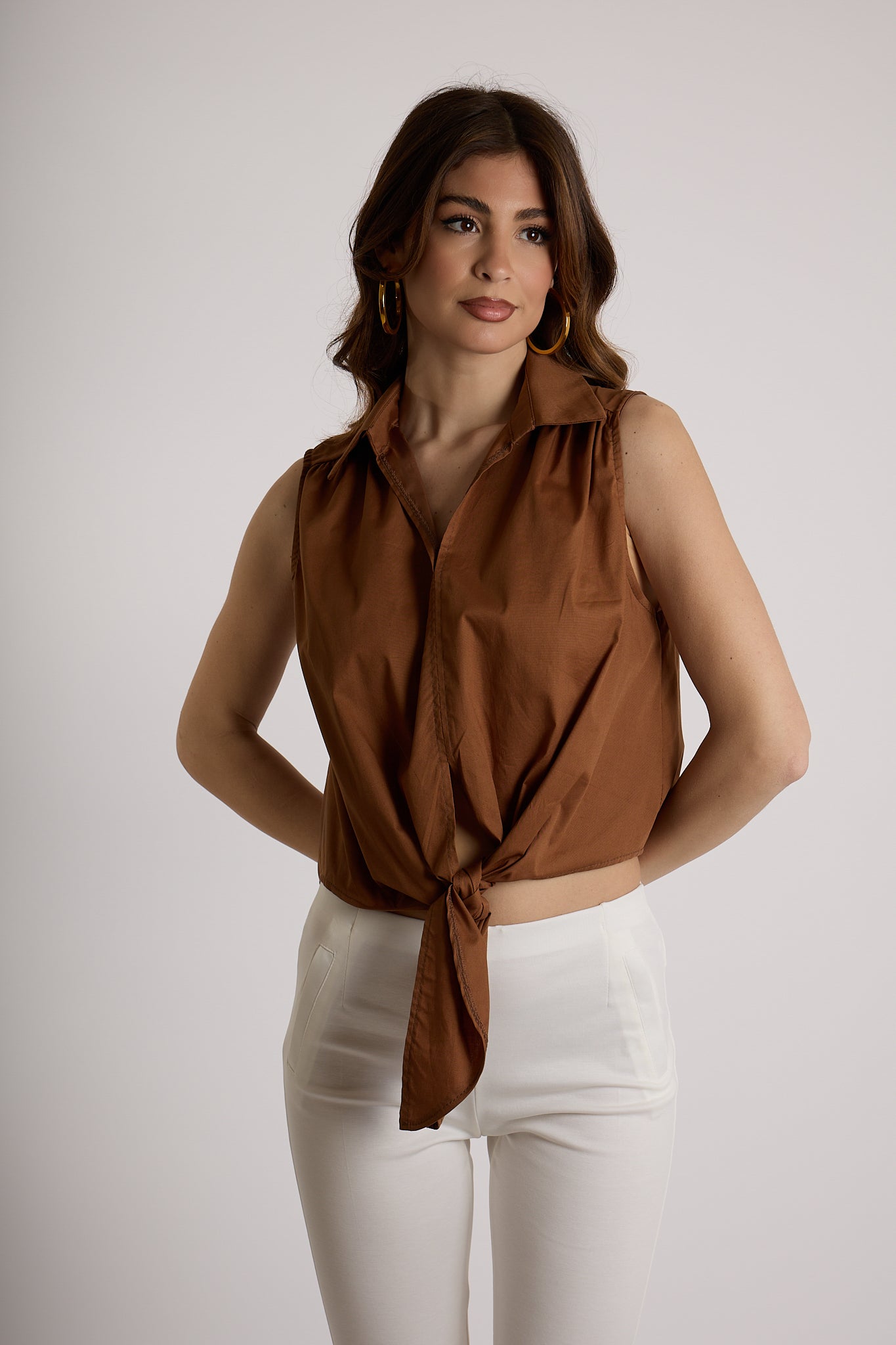 CAMICIA NODO SMANICATA|Colore:Cioccolato