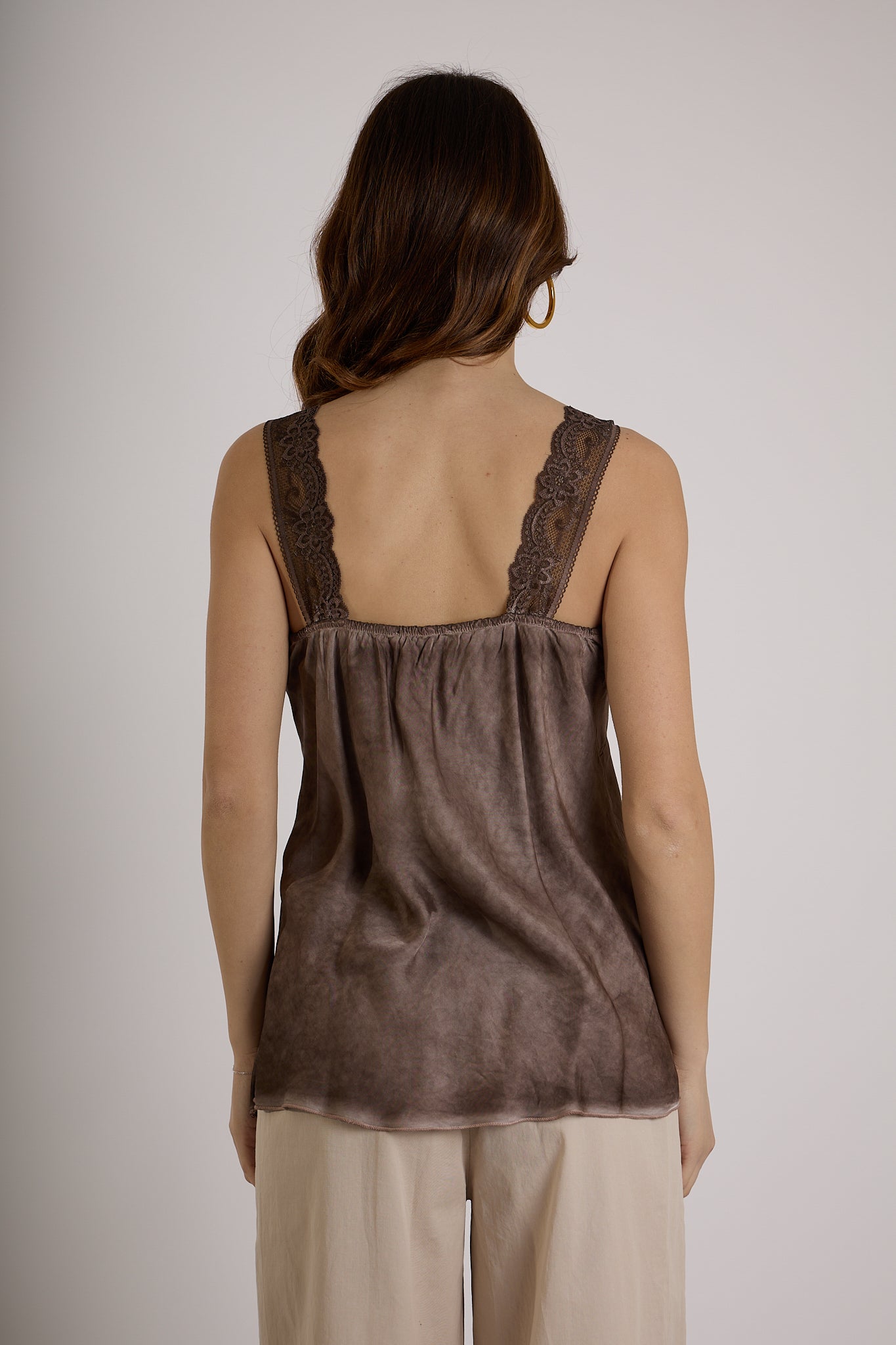 TOP MERLETTO RASO|Colore:Cioccolato