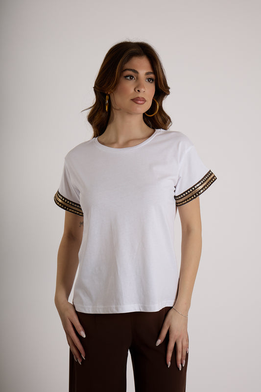T-SHIRT PASSAMANERIA MANICA|Colore:Bianco