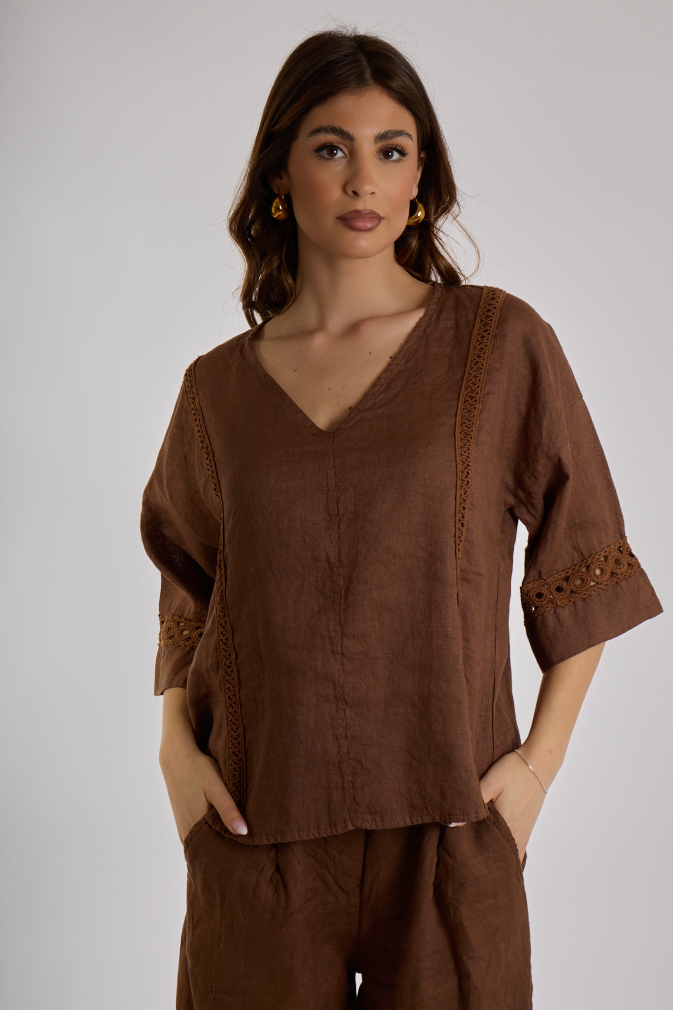 BLUSA LINO|Colore:Cioccolato