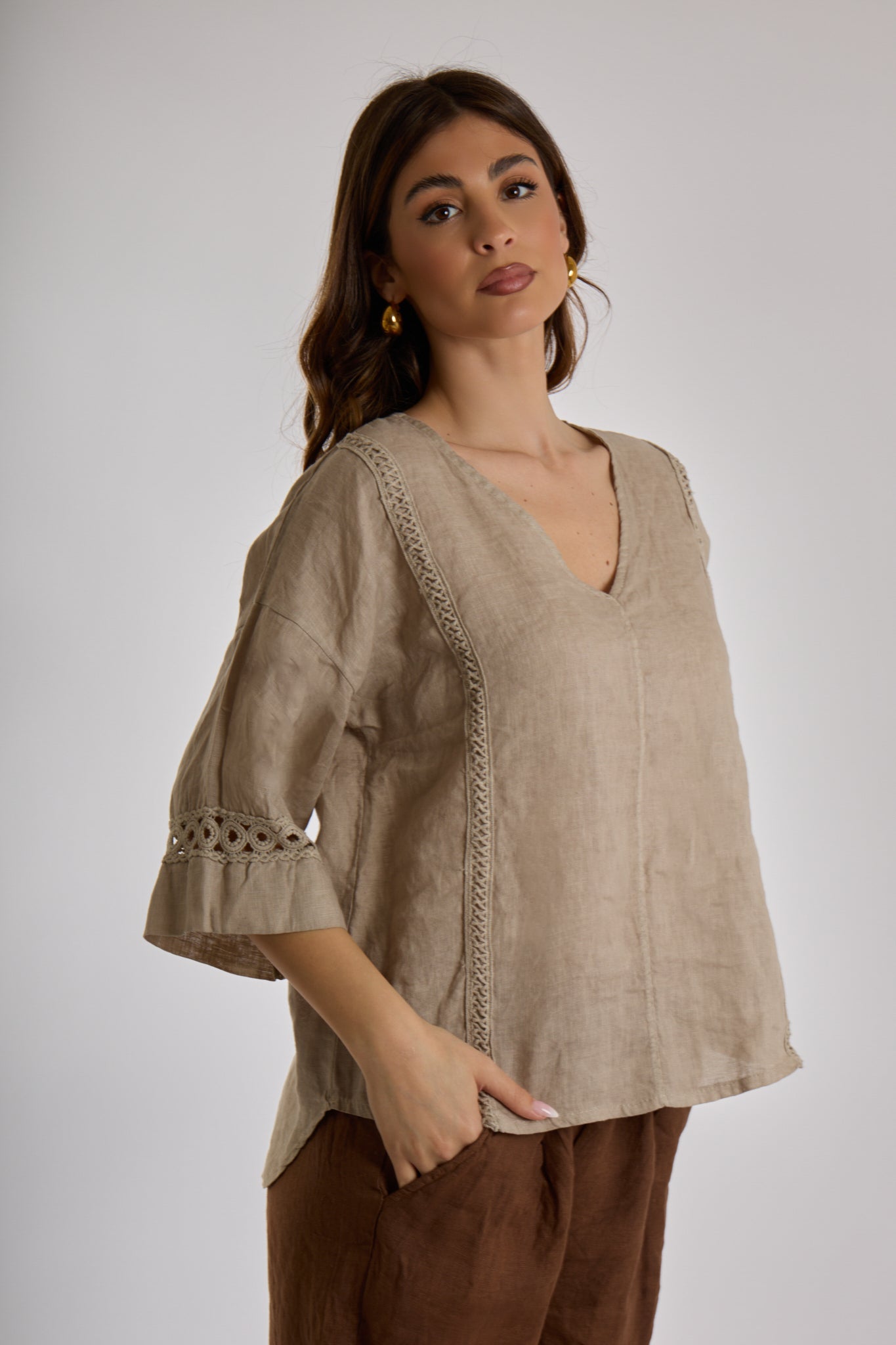 BLUSA LINO|Colore:Sabbia