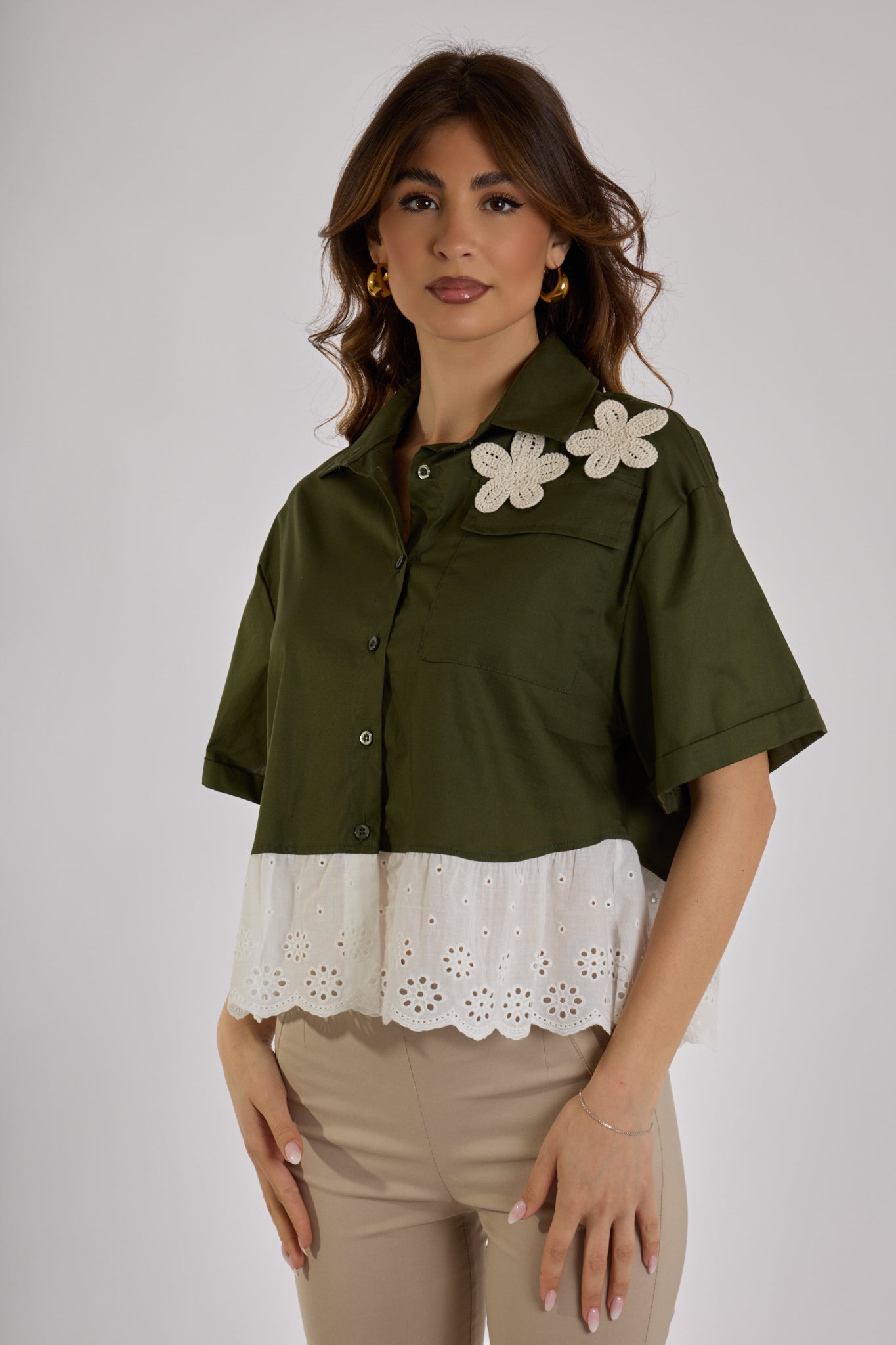 CAMICIA CON BALZA BALZA |Colore:Militare