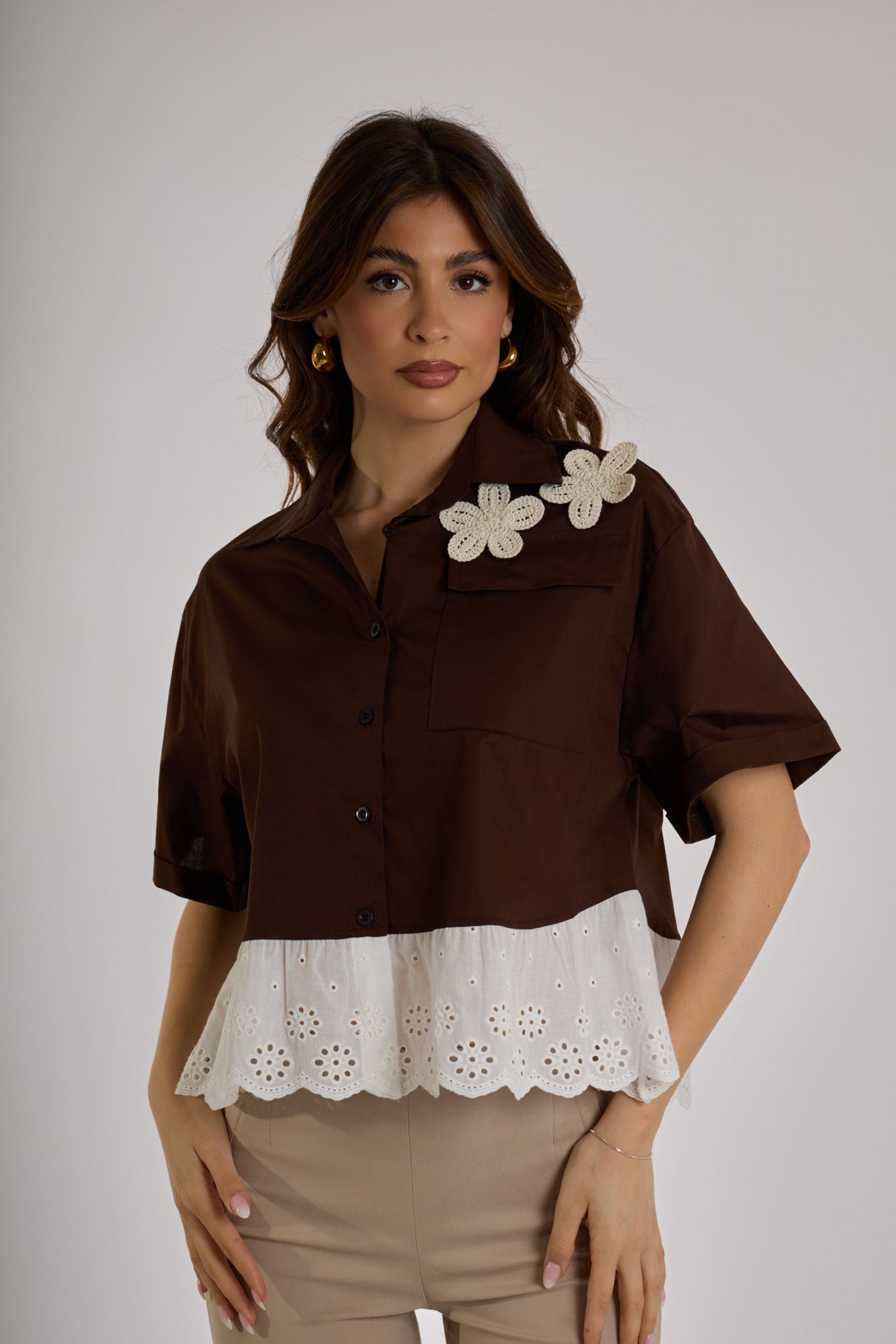 CAMICIA CON BALZA BALZA |Colore:Cioccolato
