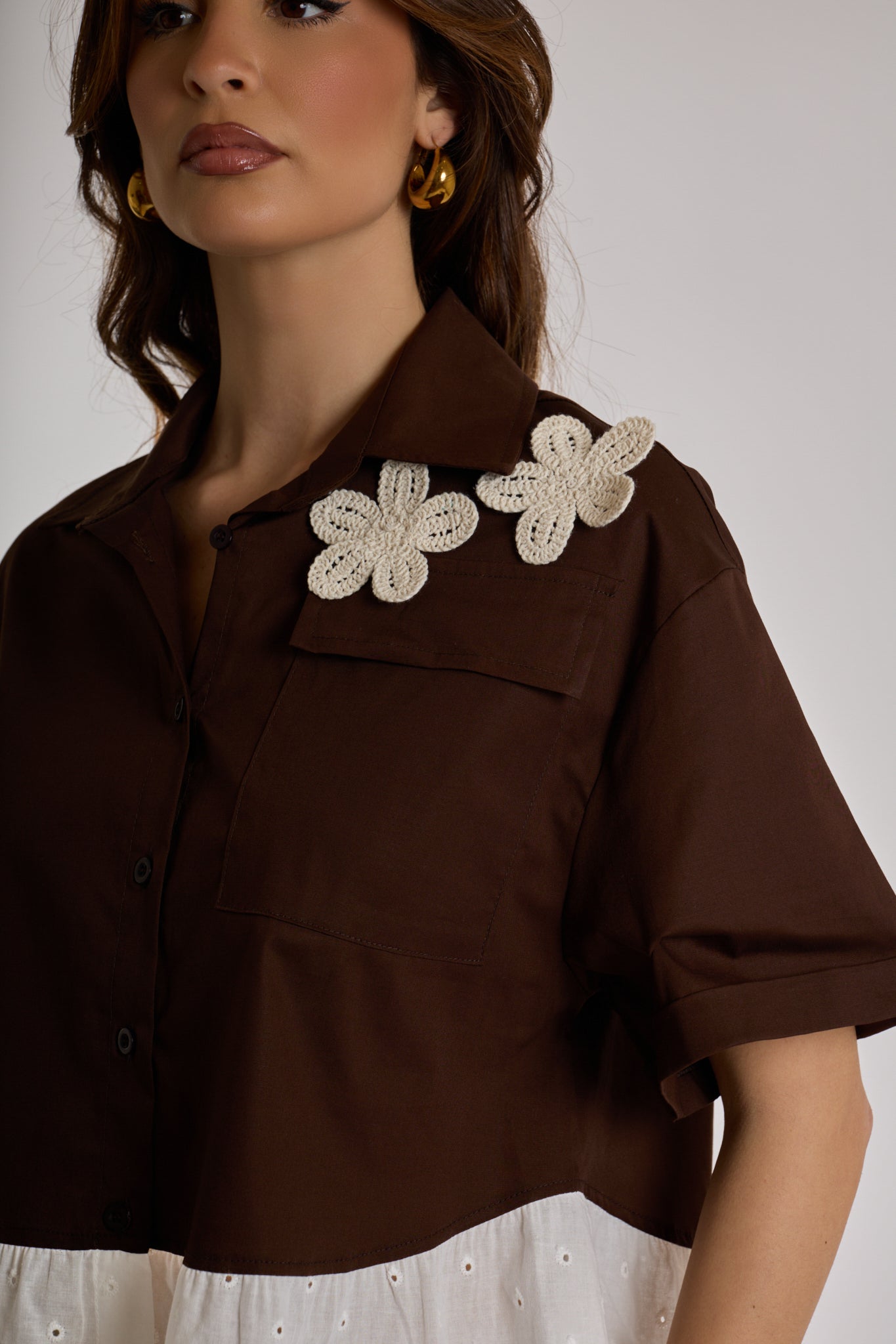CAMICIA CON BALZA BALZA |Colore:Cioccolato