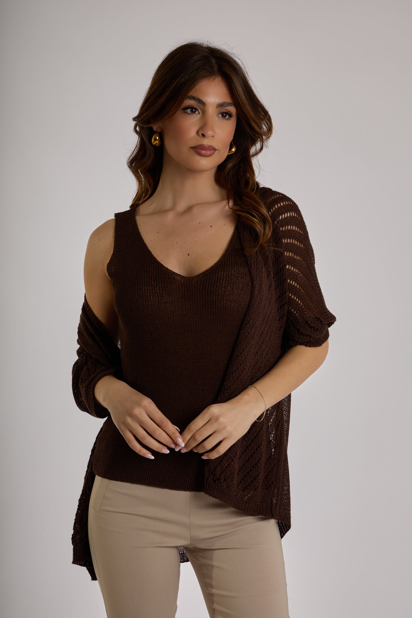 CARDIGAN TRAFORATO|Colore:Cioccolato