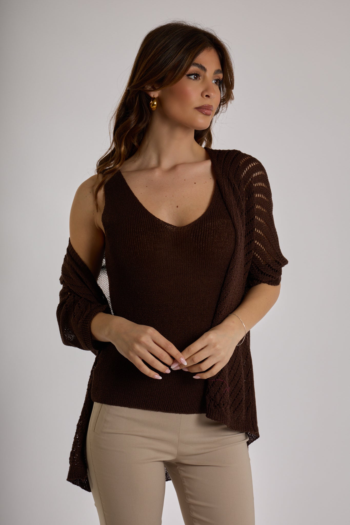 CARDIGAN TRAFORATO|Colore:Cioccolato