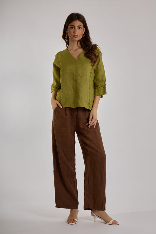 PANTALONE LINO|Colore:Cioccolato