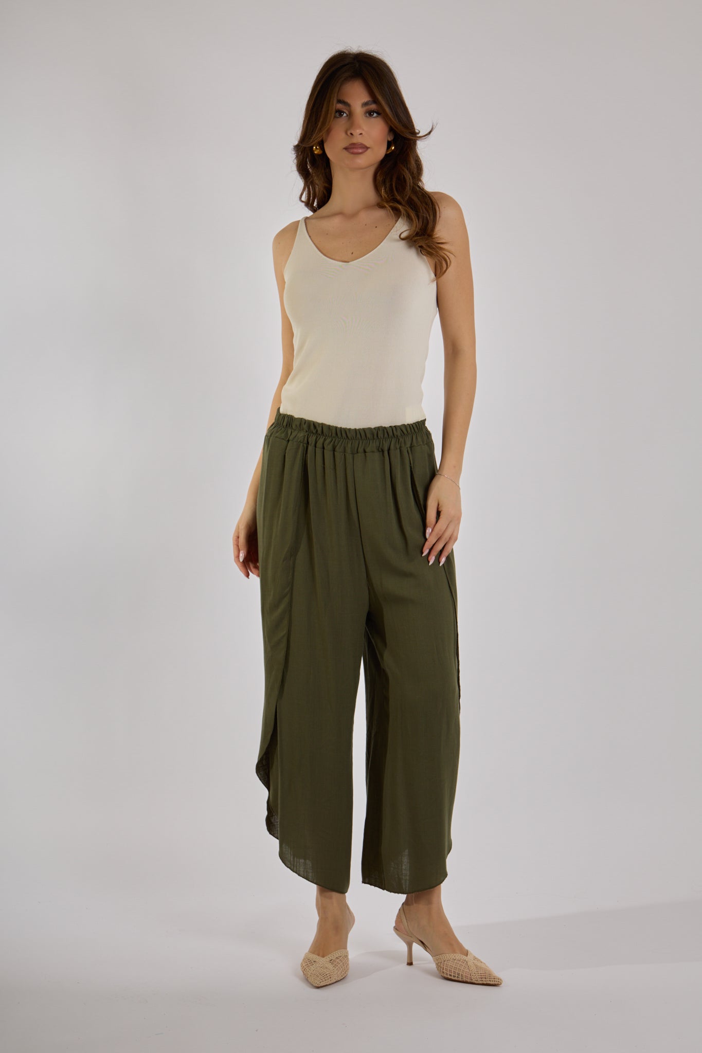 PANTALONE GAMBA VOLANT|Colore:Militare