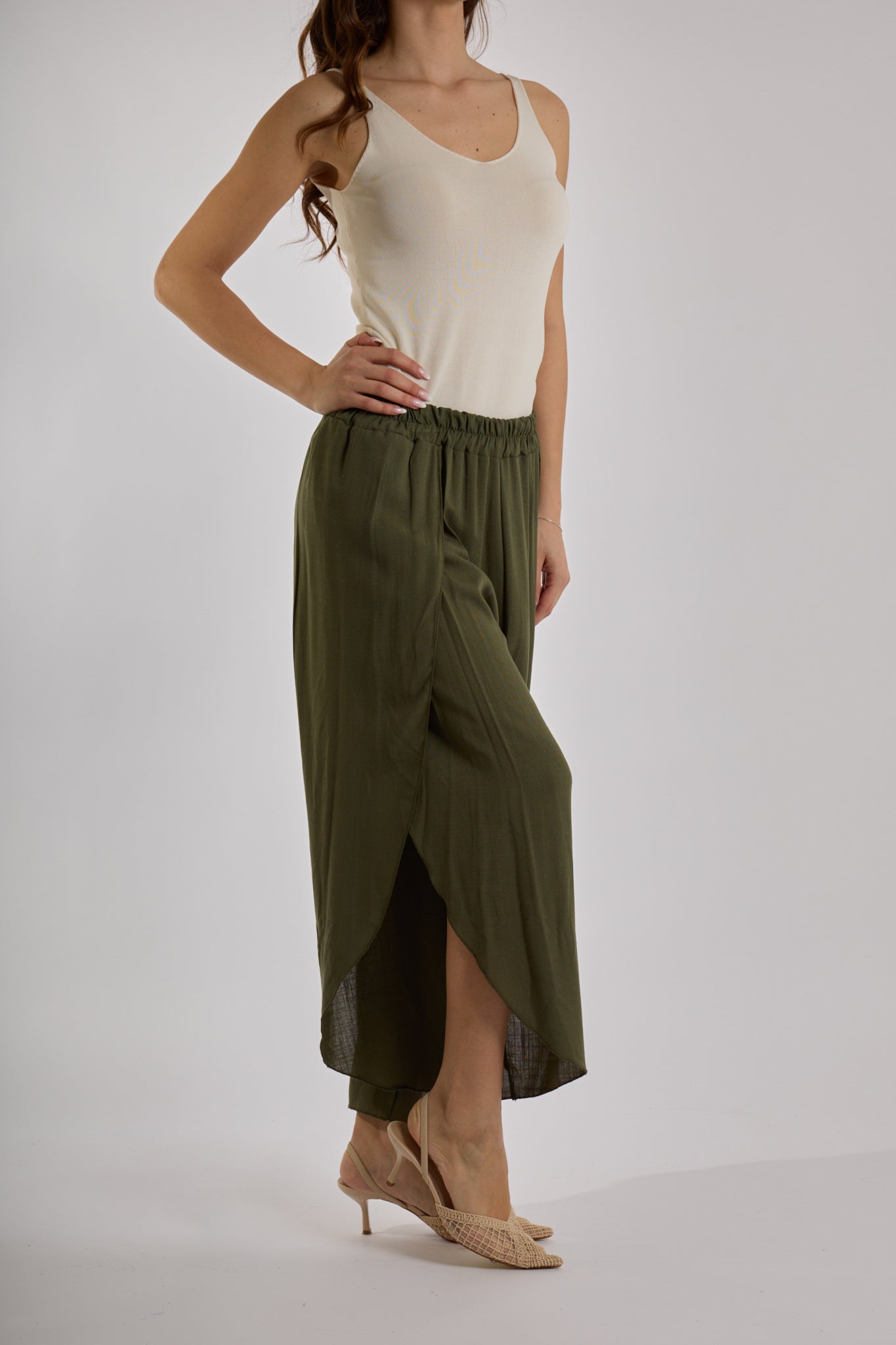 PANTALONE GAMBA VOLANT|Colore:Militare