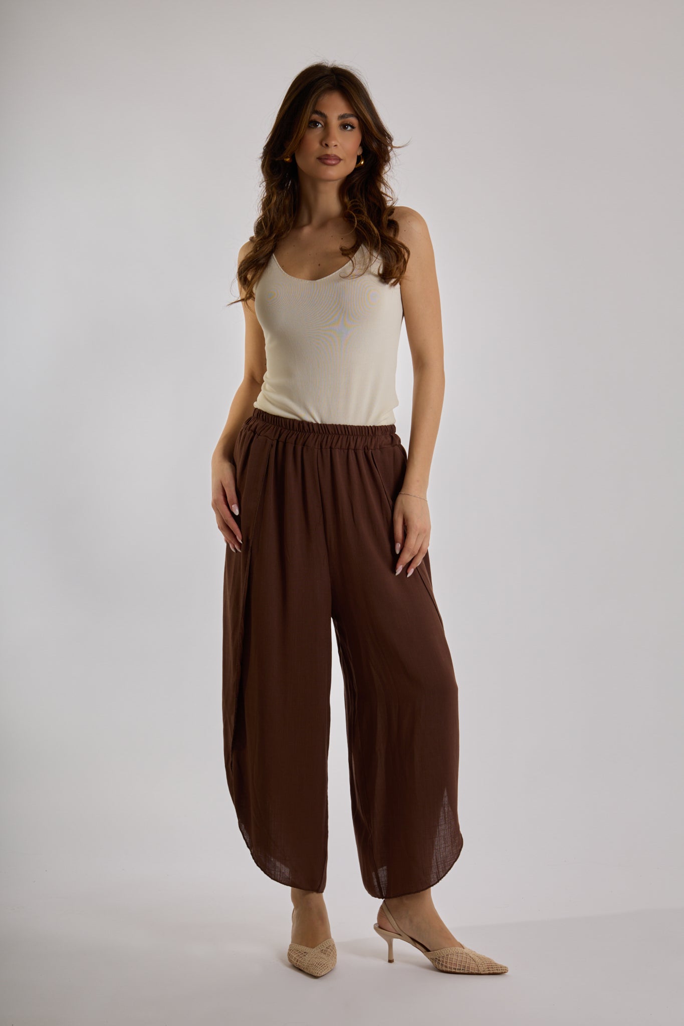 PANTALONE GAMBA VOLANT|Colore:Cioccolato