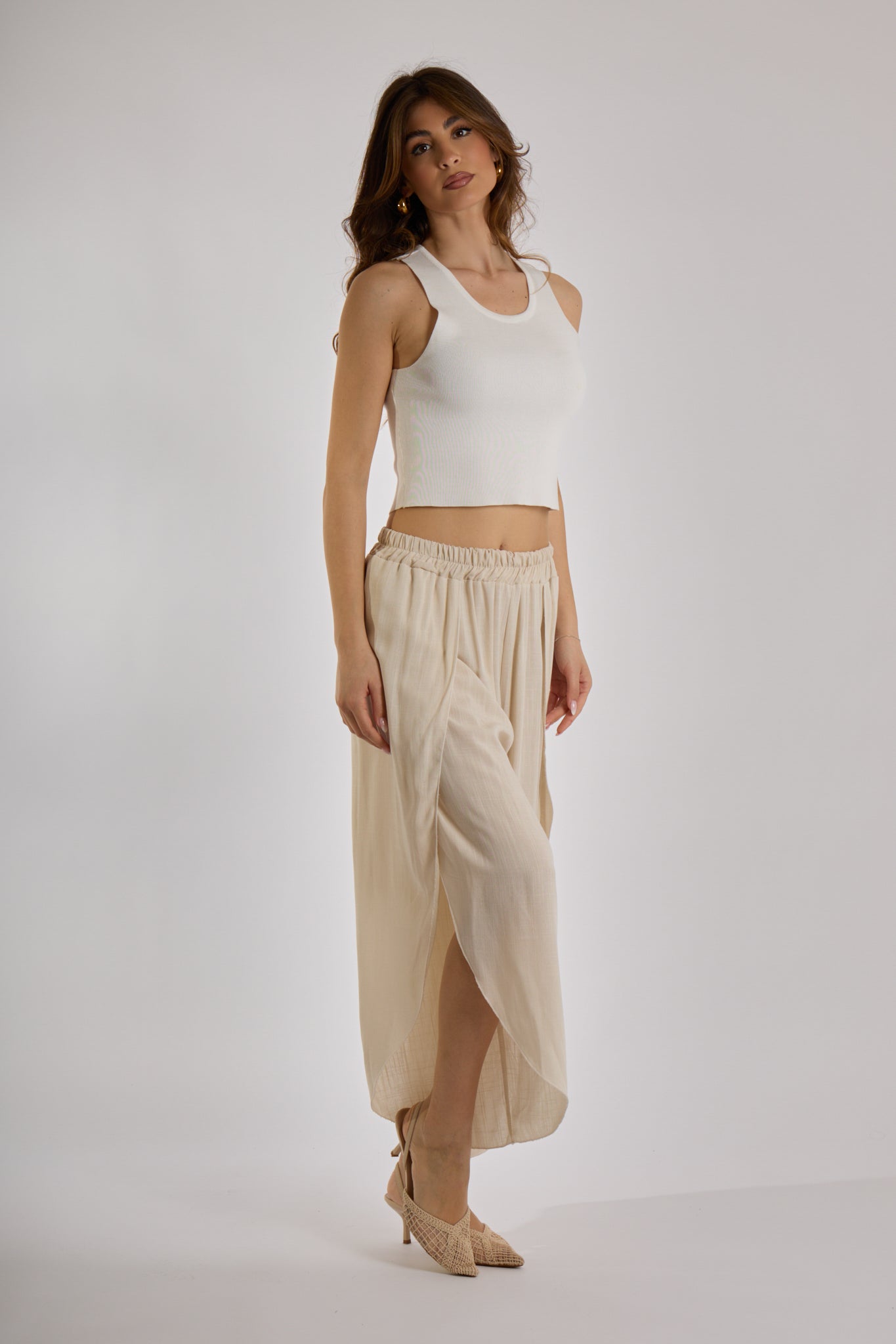 PANTALONE GAMBA VOLANT|Colore:Sabbia