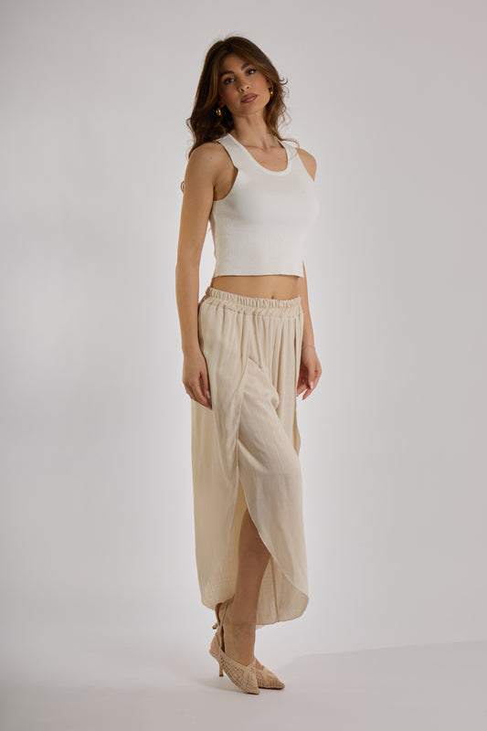 PANTALONE GAMBA VOLANT|Colore:Sabbia