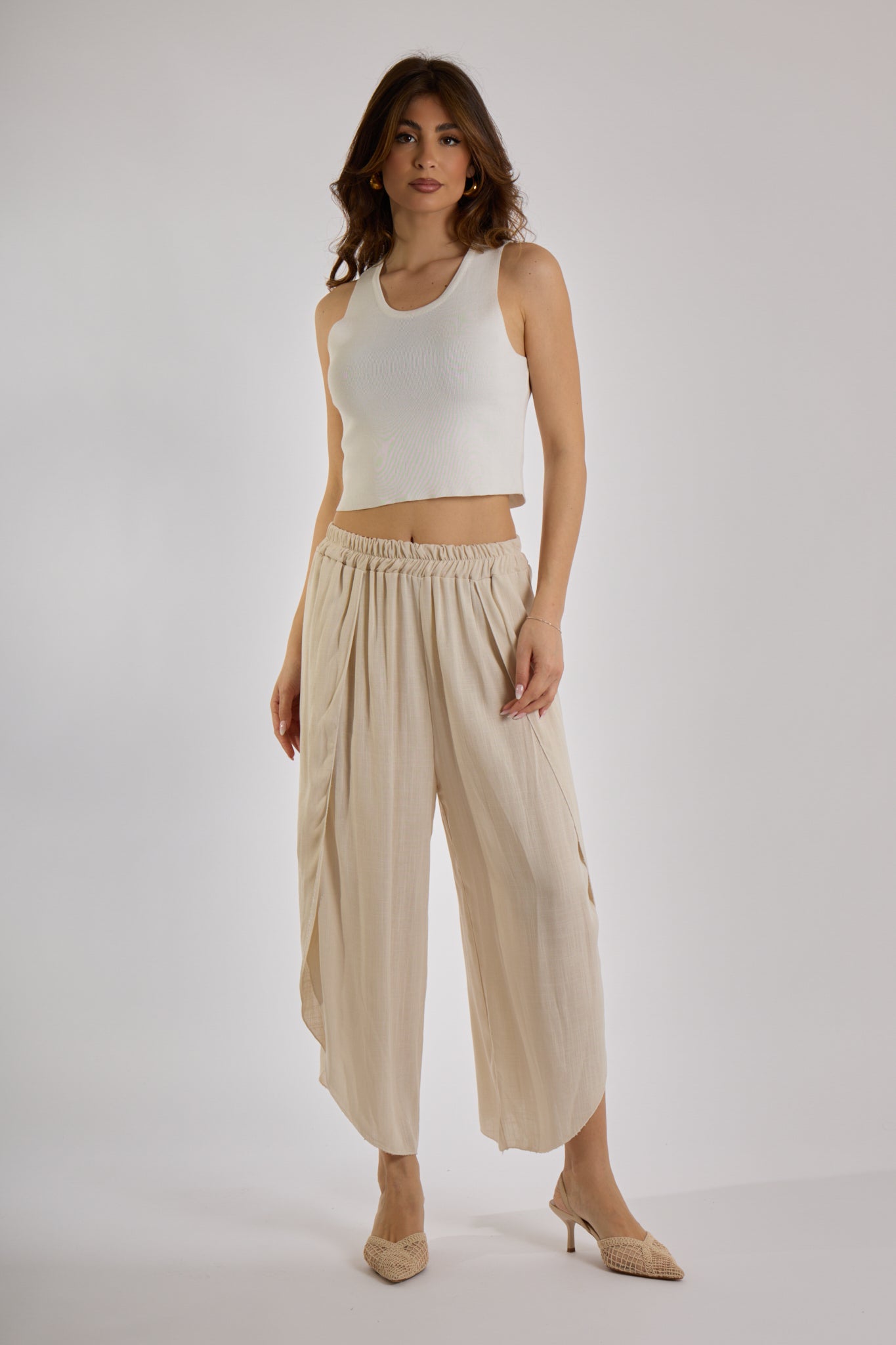 PANTALONE GAMBA VOLANT|Colore:Sabbia
