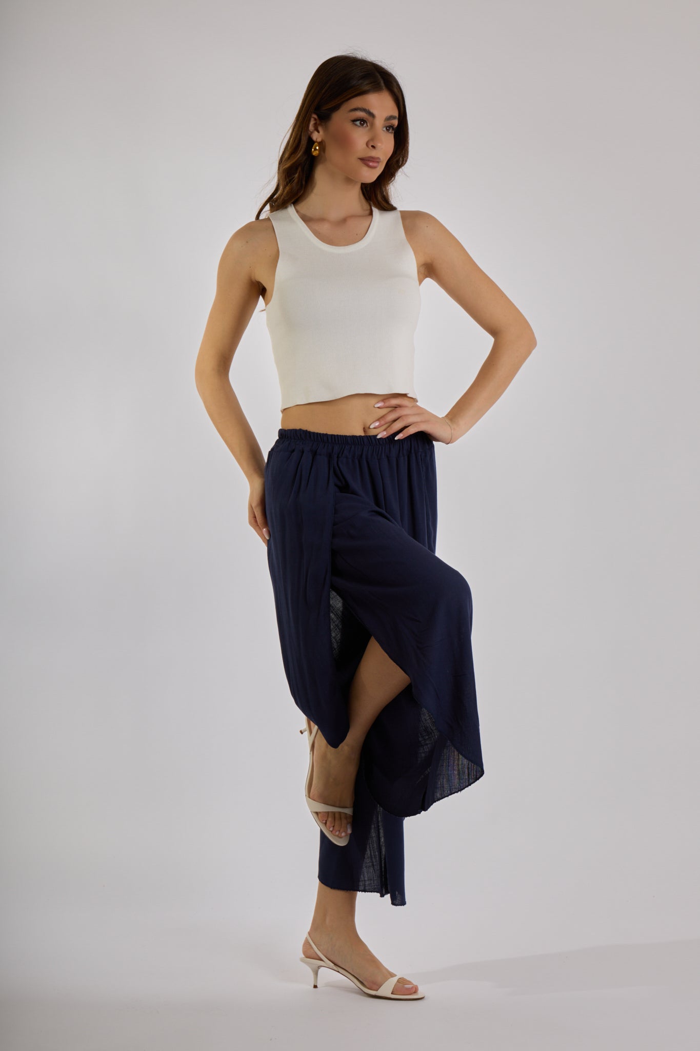 PANTALONE GAMBA VOLANT|Colore:Blu