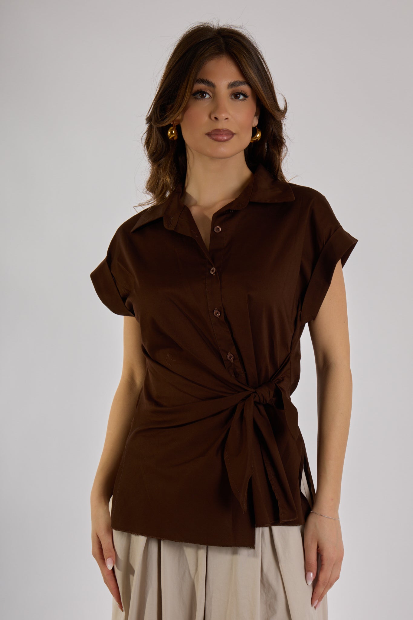 CAMICIA INCROCIO FIOCCO|Colore:Cioccolato