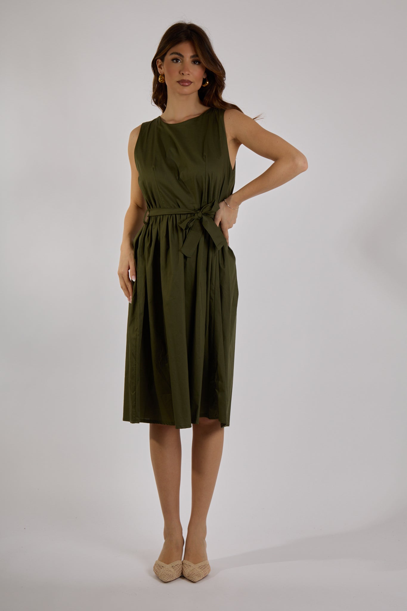 ABITO MIDI IN COTONE |Colore:Militare