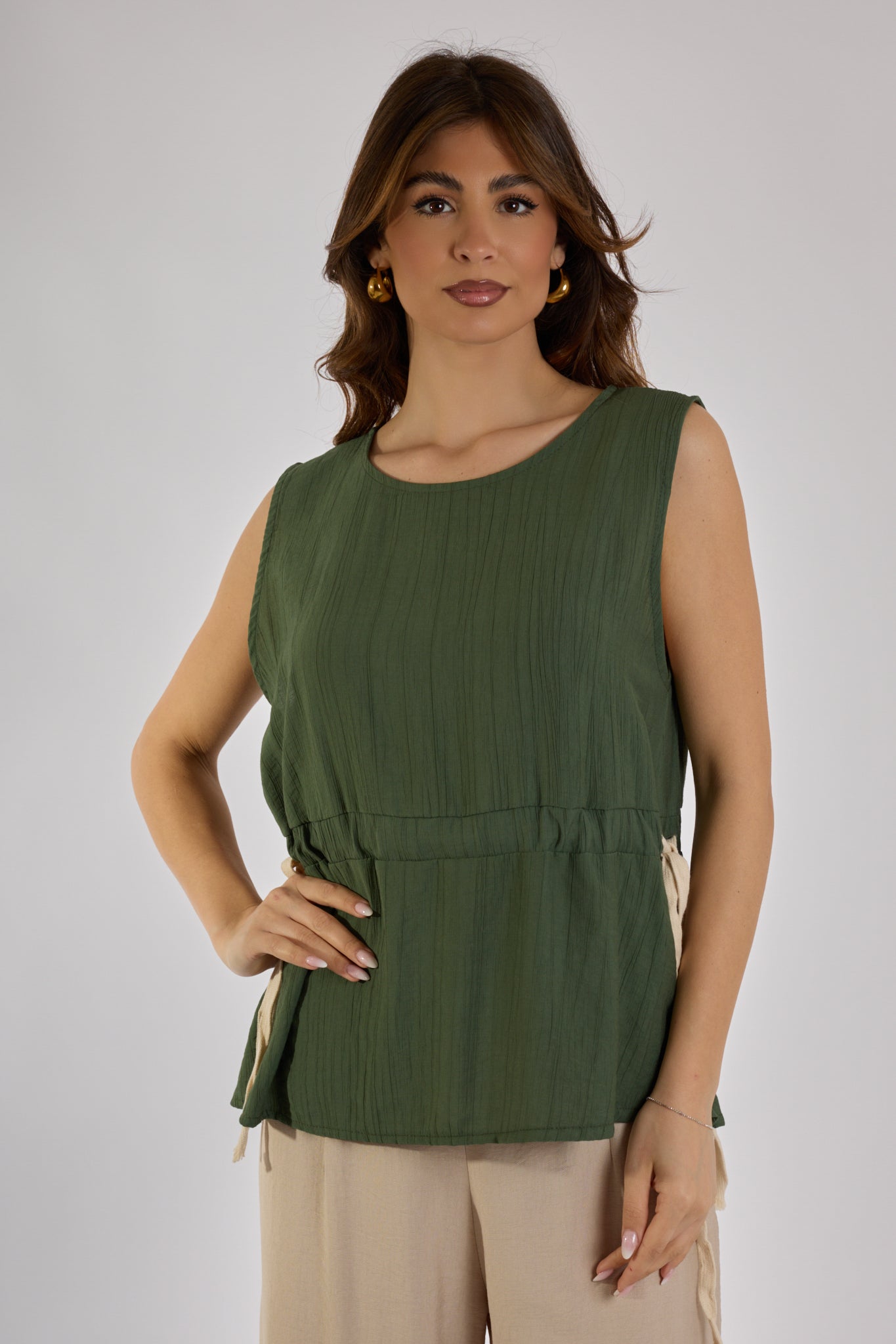 TOP FIOCCHI LATERALI|Colore:Militare