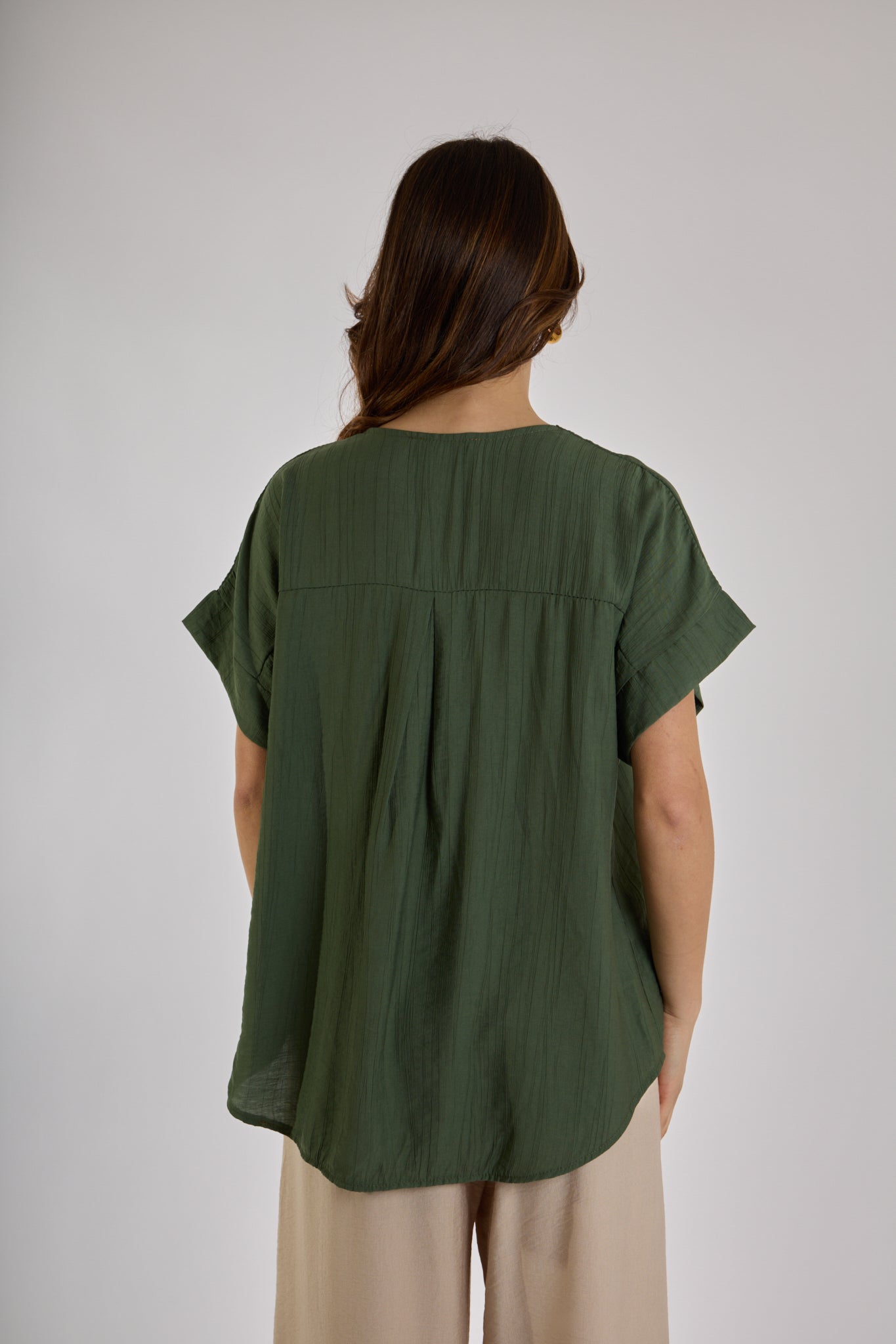 BLUSA SCOLLO V CON SPILLA|Colore:Militare