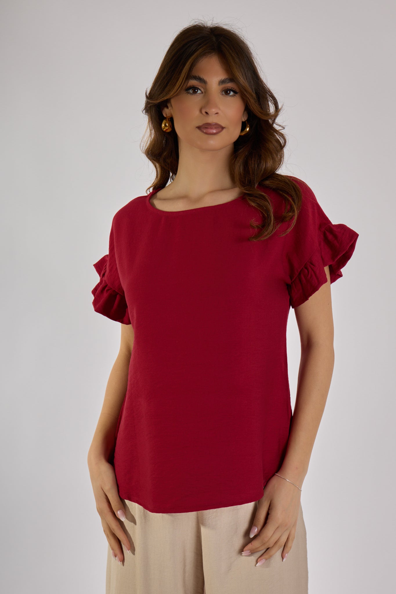 BLUSA MANICA ROUCHES|Colore:Rosso india