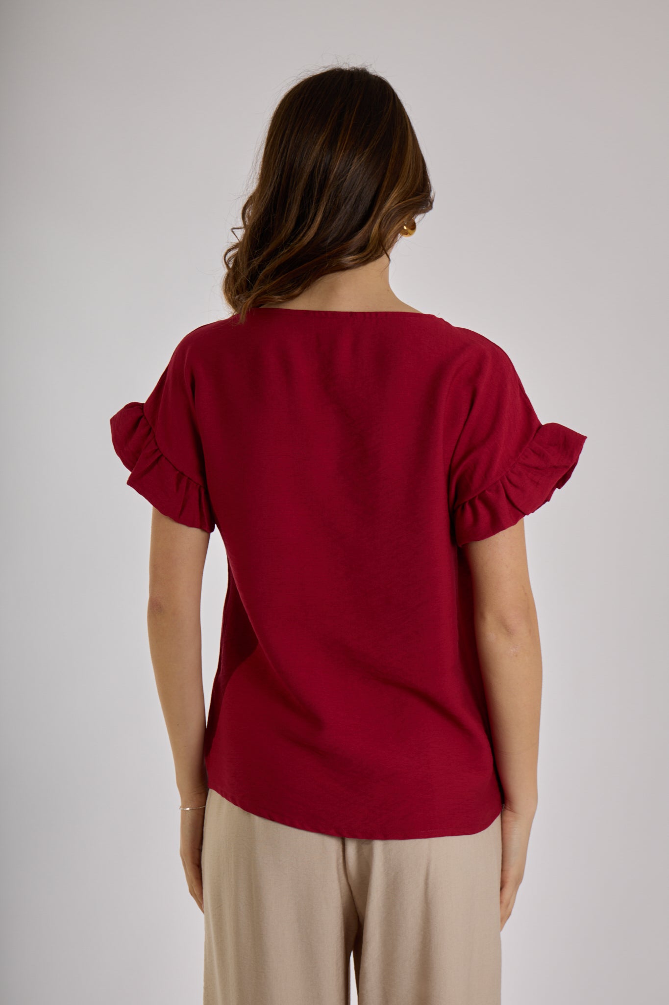 BLUSA MANICA ROUCHES|Colore:Rosso india