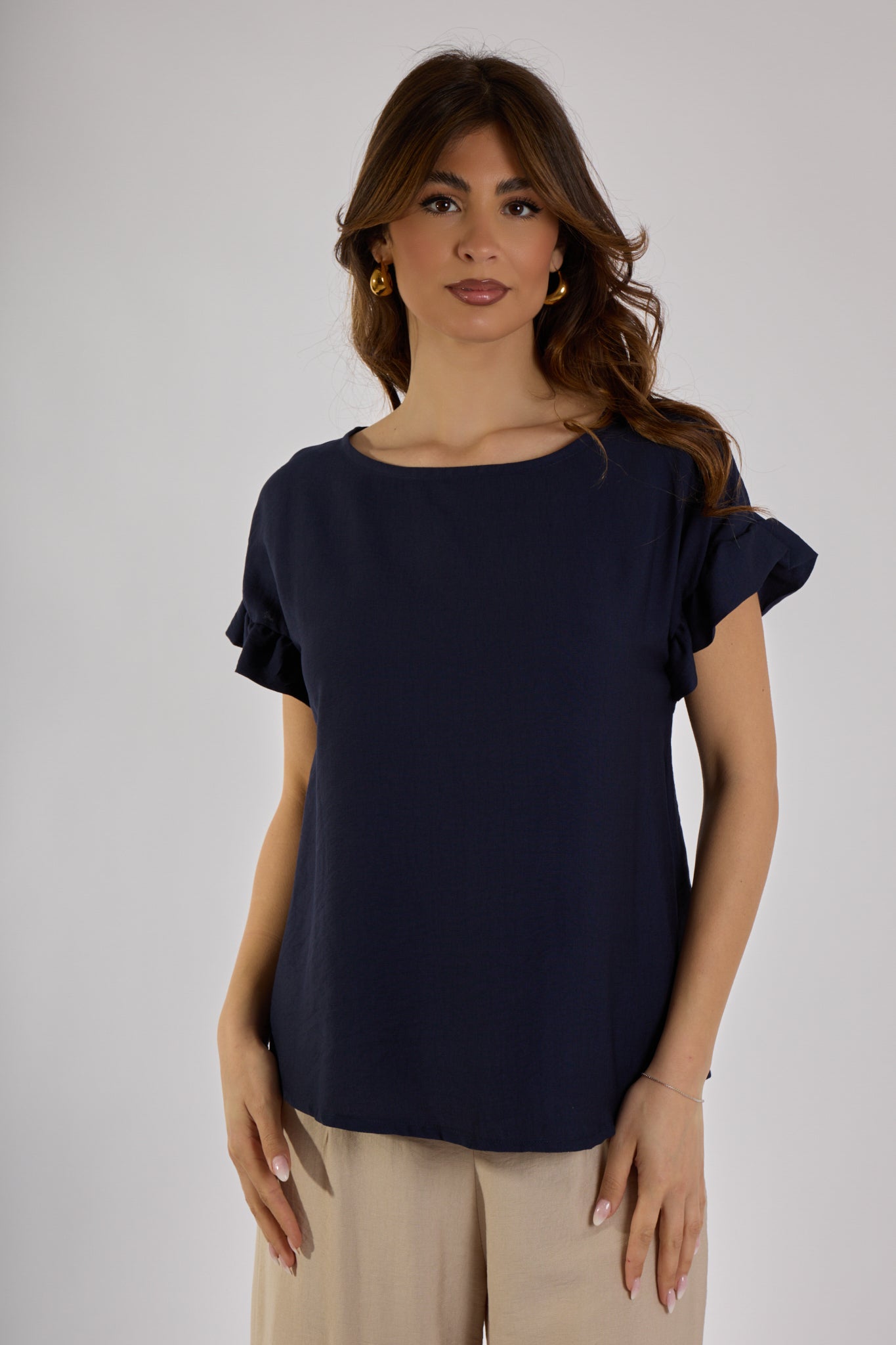 BLUSA MANICA ROUCHES|Colore:Blu
