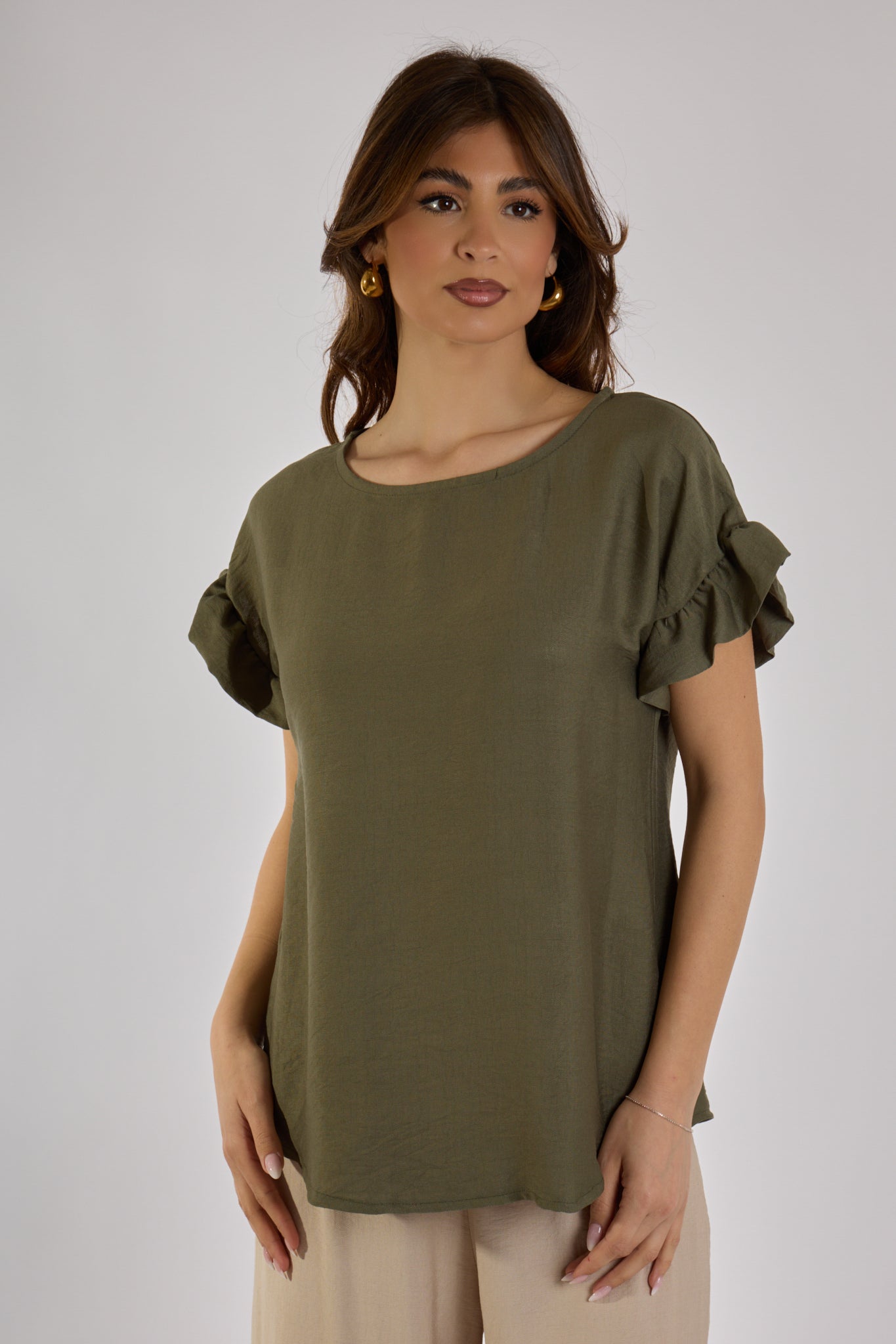 BLUSA MANICA ROUCHES|Colore:Militare
