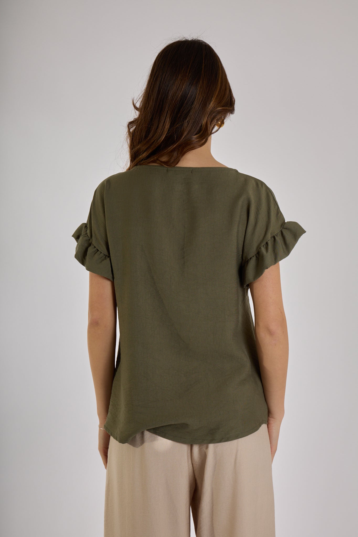 BLUSA MANICA ROUCHES|Colore:Militare