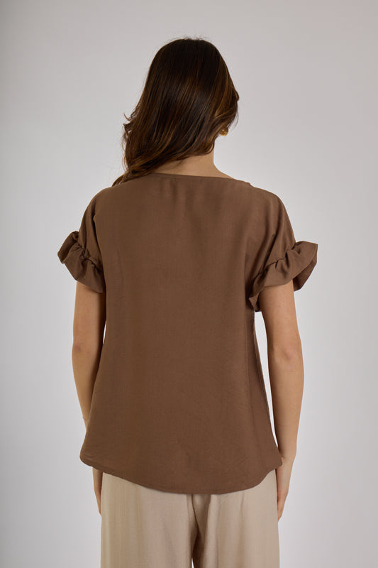 BLUSA MANICA ROUCHES|Colore:Cioccolato