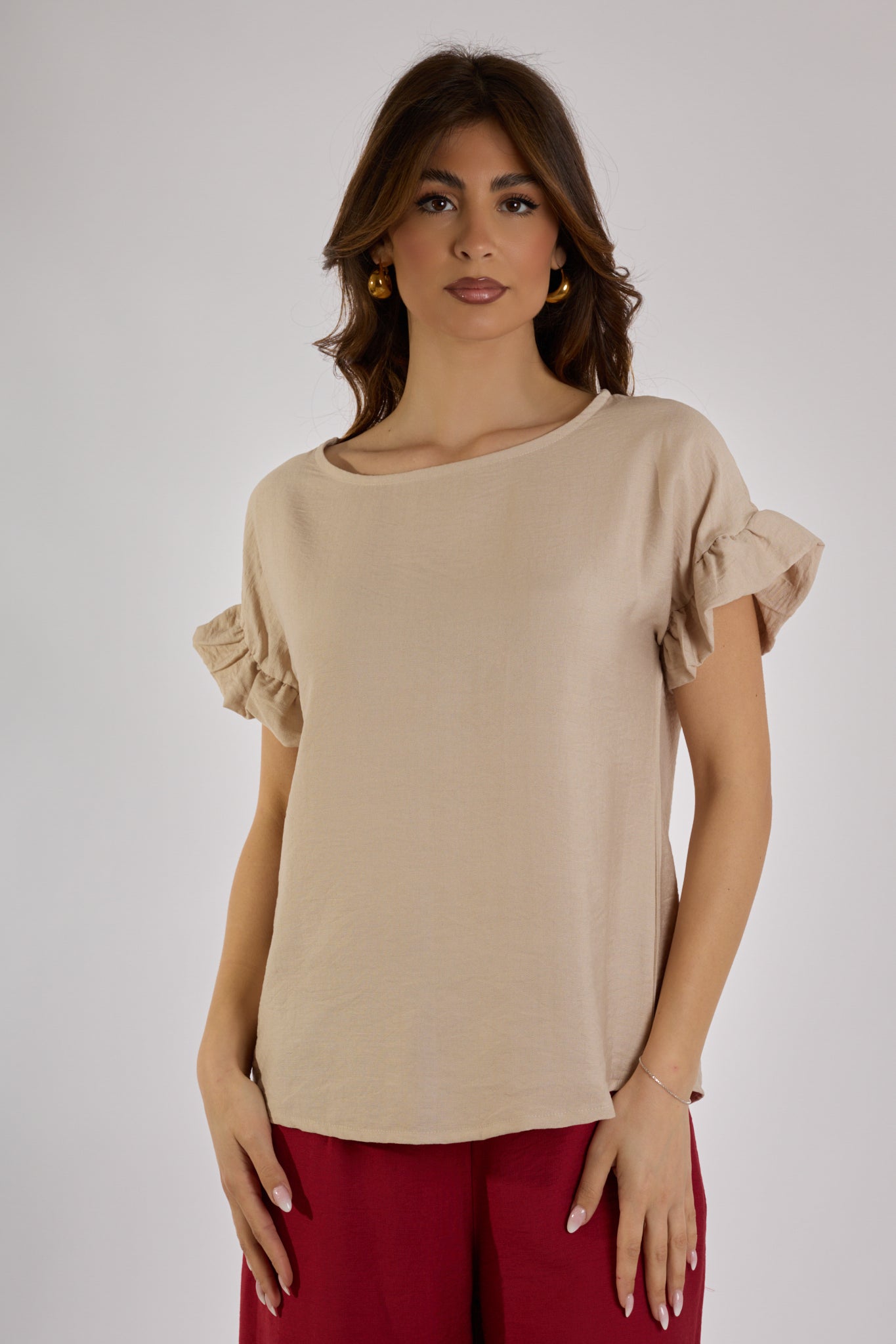 BLUSA MANICA ROUCHES|Colore:Sabbia