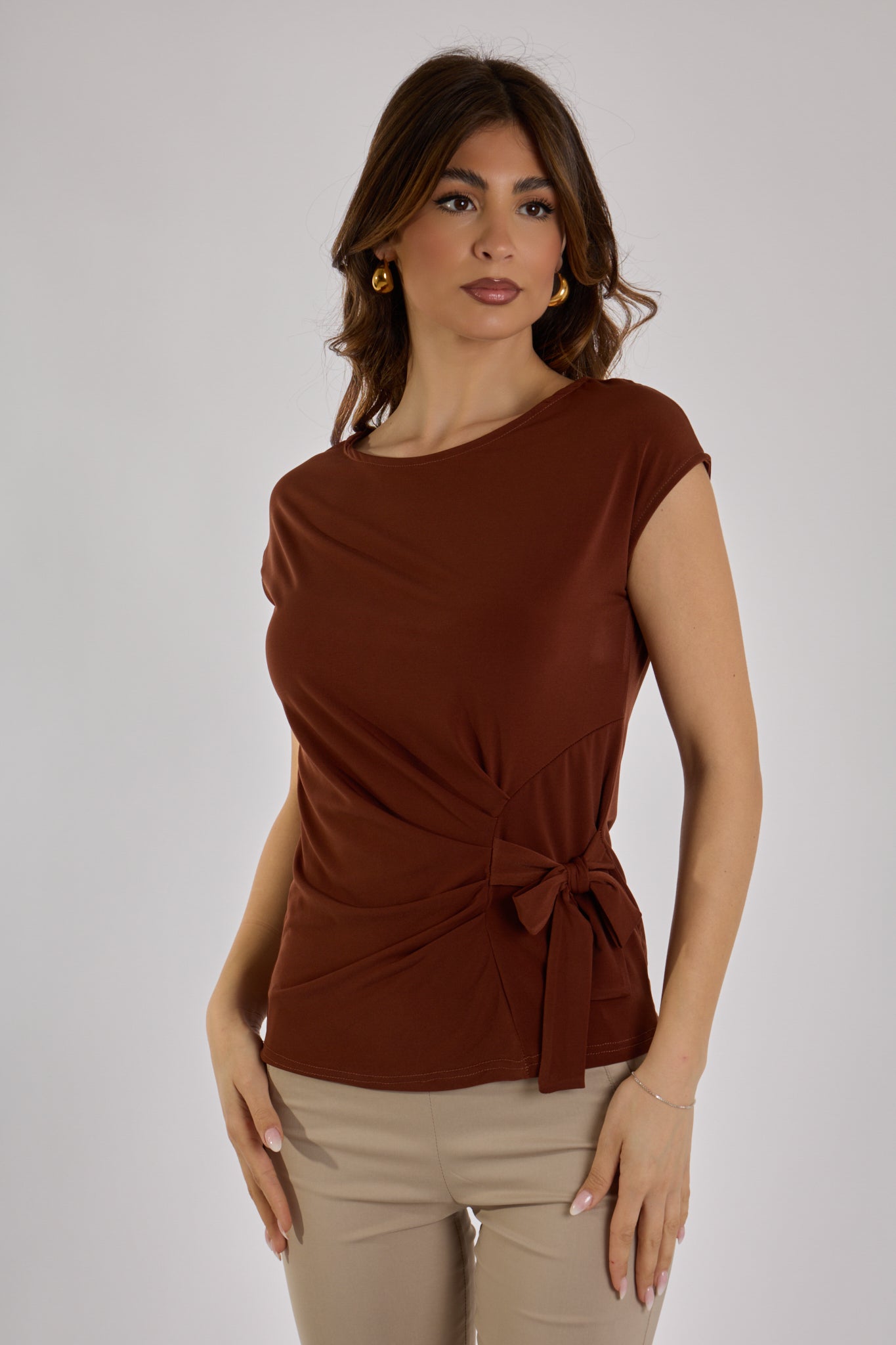 BLUSA NODO LATERALE|Colore:Cioccolato