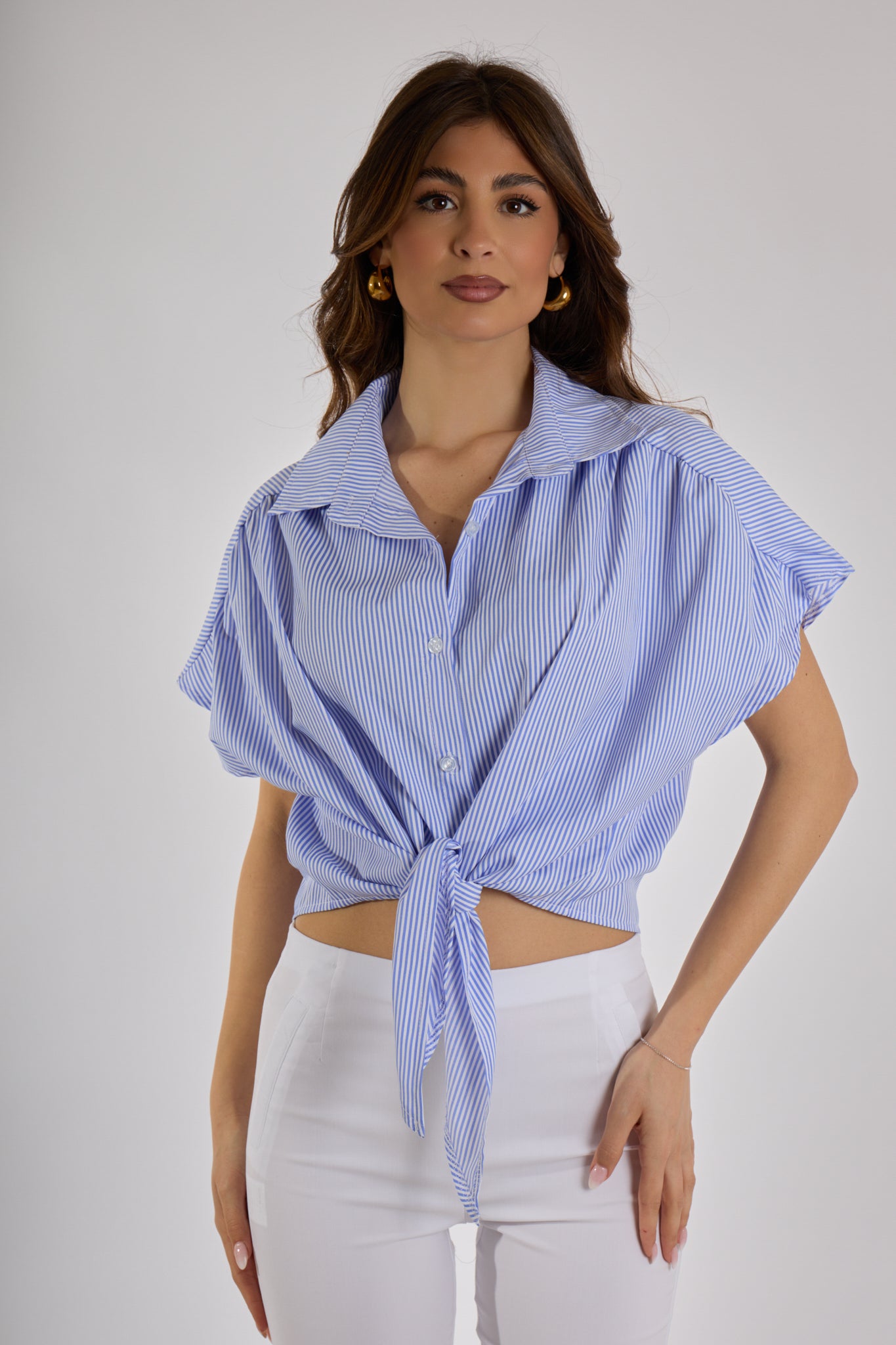 CAMICIA NODO RIGHE|Colore:Celeste