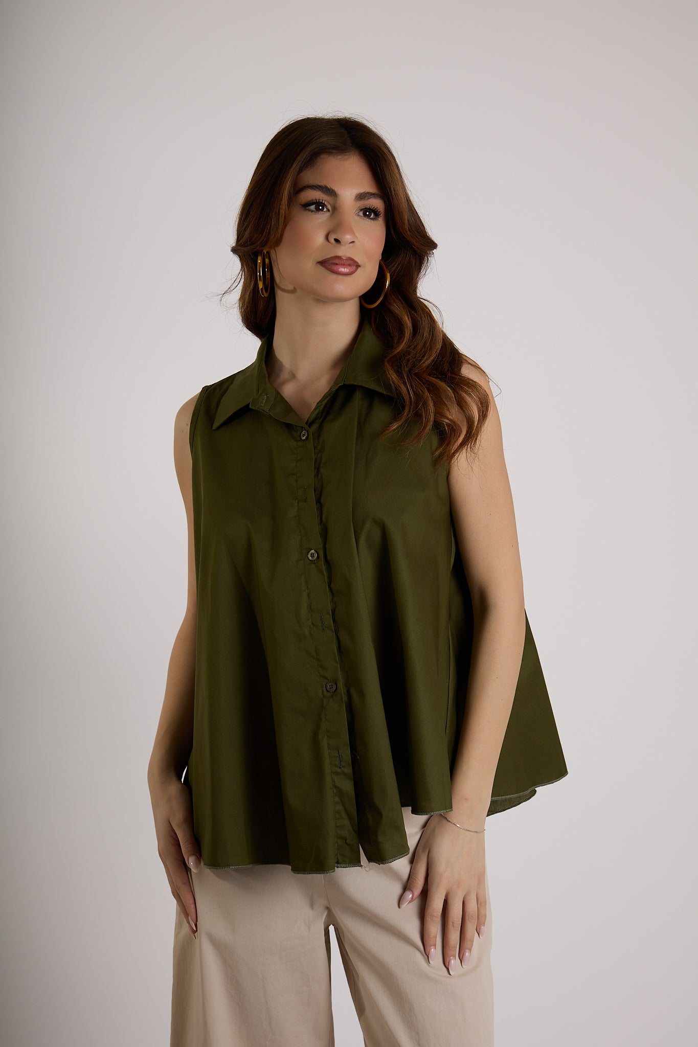BLUSA COLLO CAMICIA|Colore:Militare