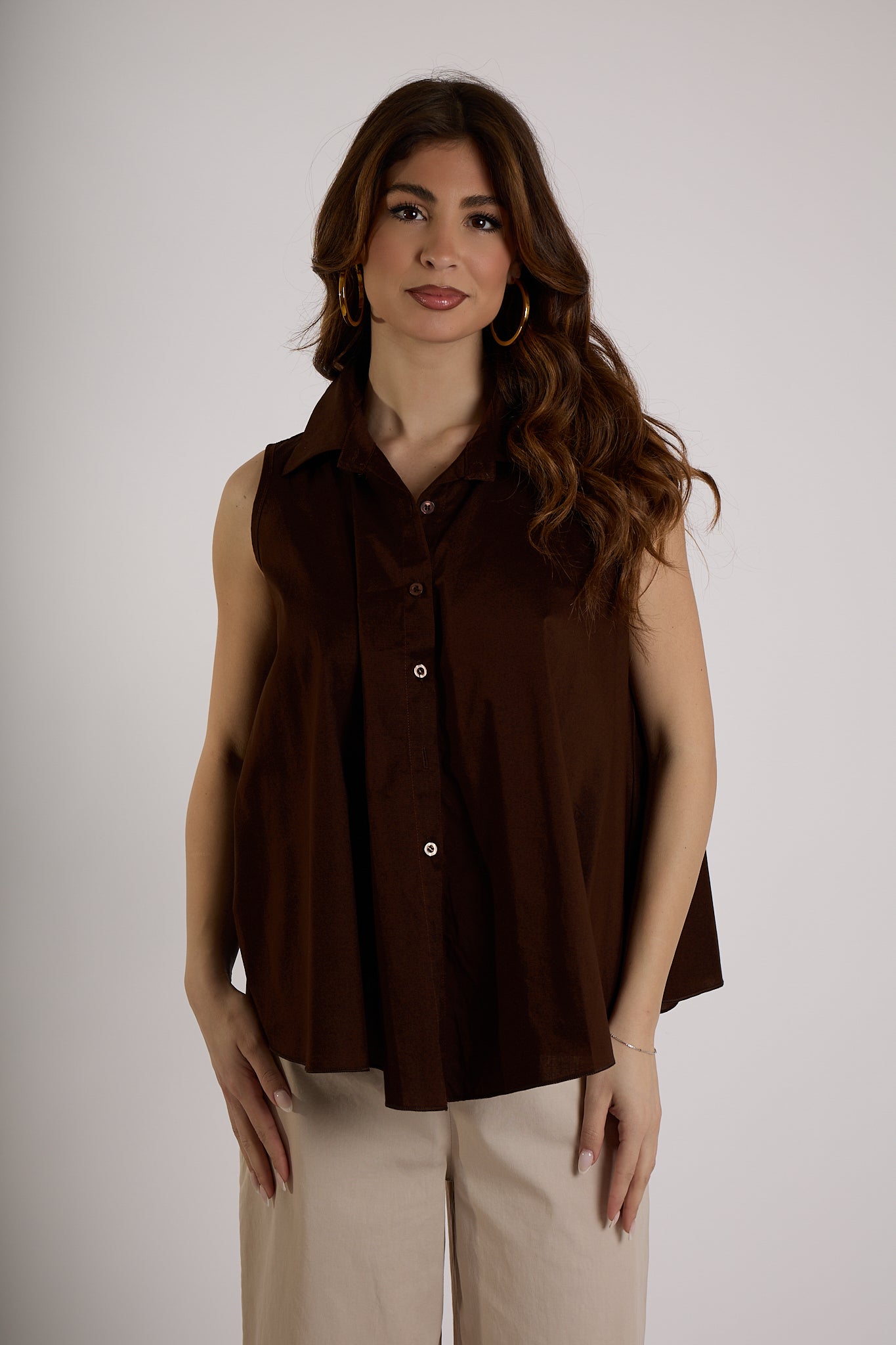 BLUSA COLLO CAMICIA|Colore:Cioccolato