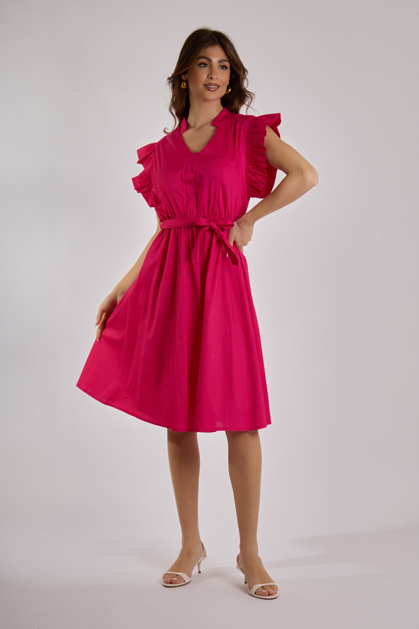 ABITO MANICA AMPIA ROUCHES|Colore:Fucsia